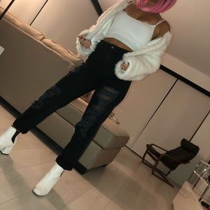 LF Carmar distressed high waist black jeans